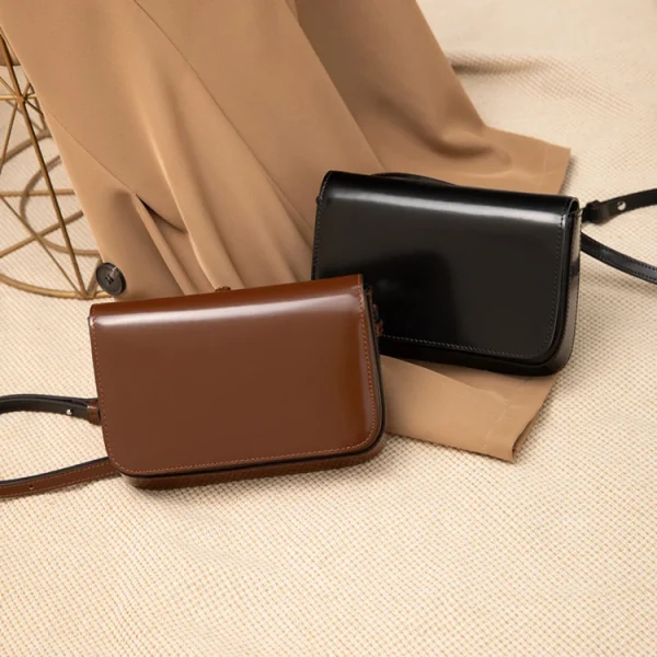 Brown small square bag for women  new bright leather single shoulder crossbody bag - Image 5