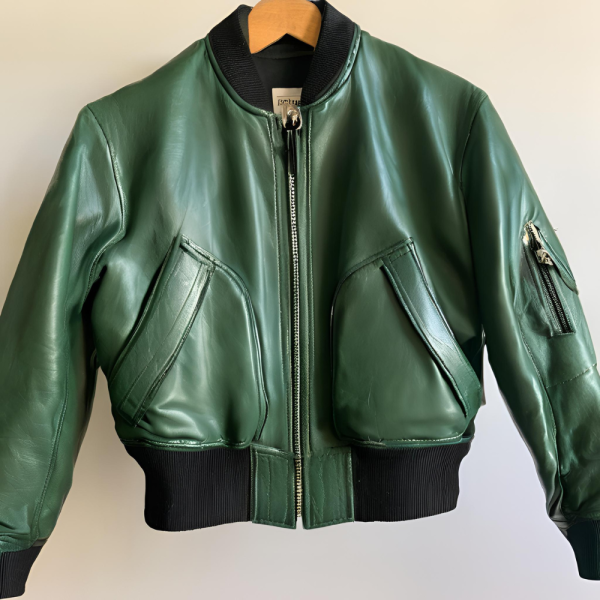 Green Bomber Leather Jacket - Image 2