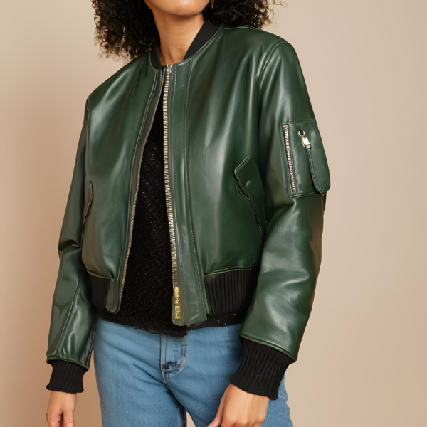 Green Bomber Leather Jacket