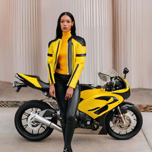 Yellow Motorcycle Leather Jacket - Image 3