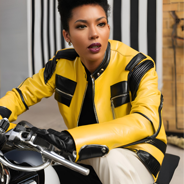 Yellow Motorcycle Leather Jacket - Image 2