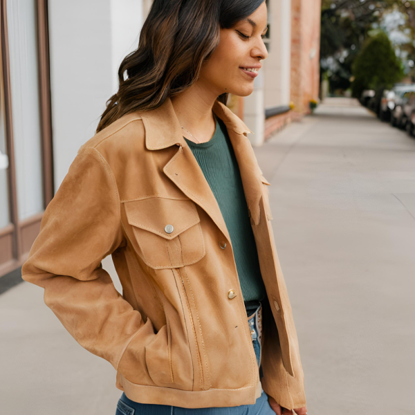 Tan Suede Leather Jacket: