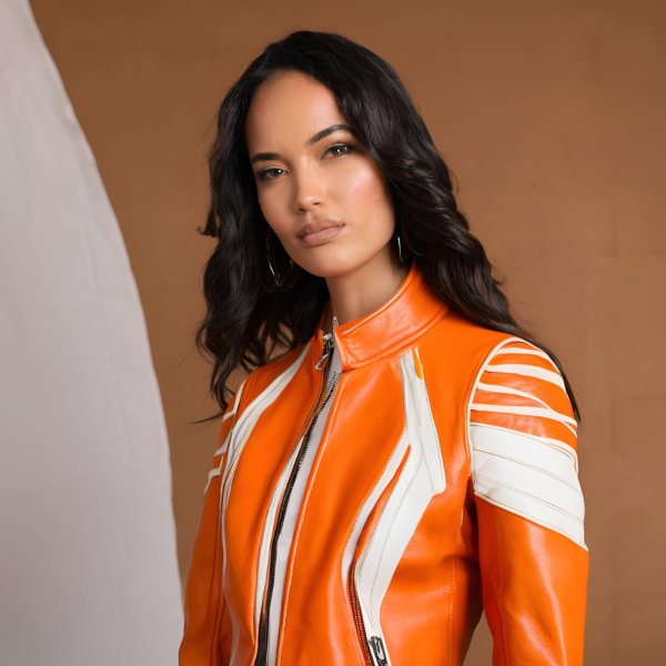 Orange Racer Leather Jacket