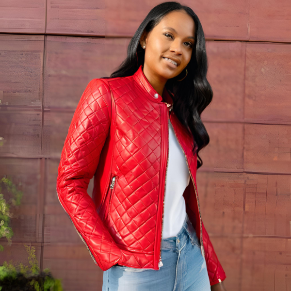 Red Quilted Leather Jacket