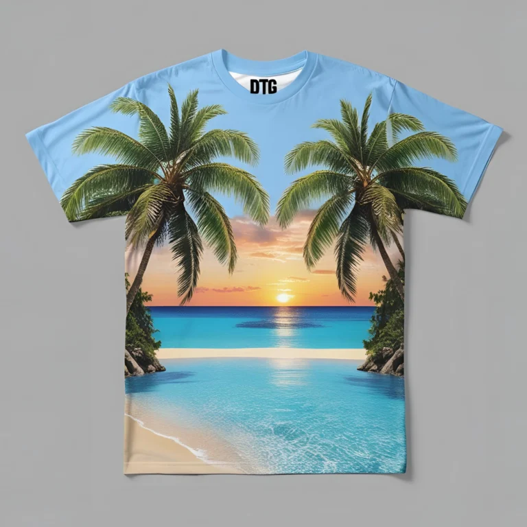 Tropical Bliss DTG Printed Light Blue T-Shirt