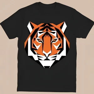 Geometric Tiger Face Black Graphic Tee