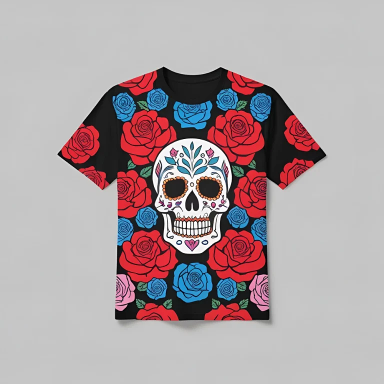 Floral Skull & Rose Black Tee