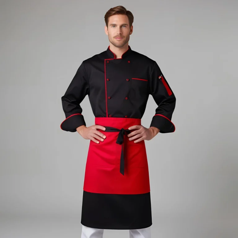 Black and Red Chef Coat with Apron Set