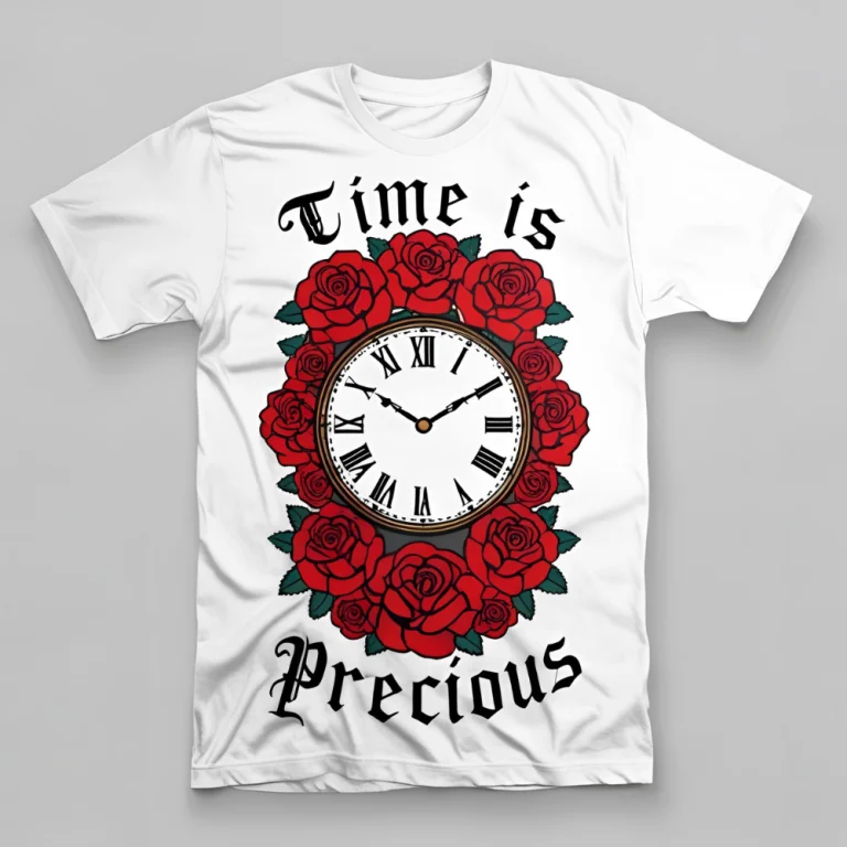 Gothic Clock & Roses Time Is Precious Tee