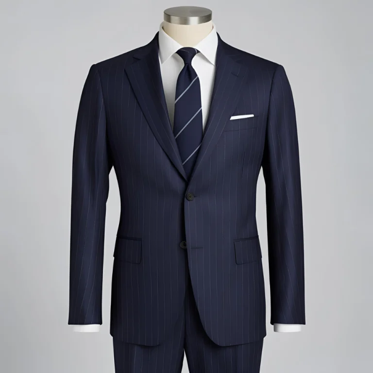 Single-Breasted Navy Blue Pinstripe Suit
