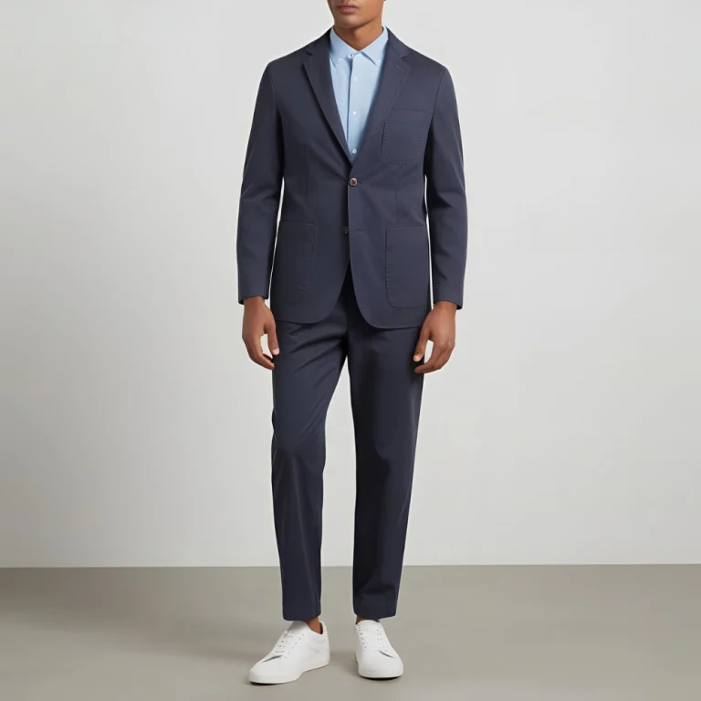 Navy Blue Casual Cotton Suit