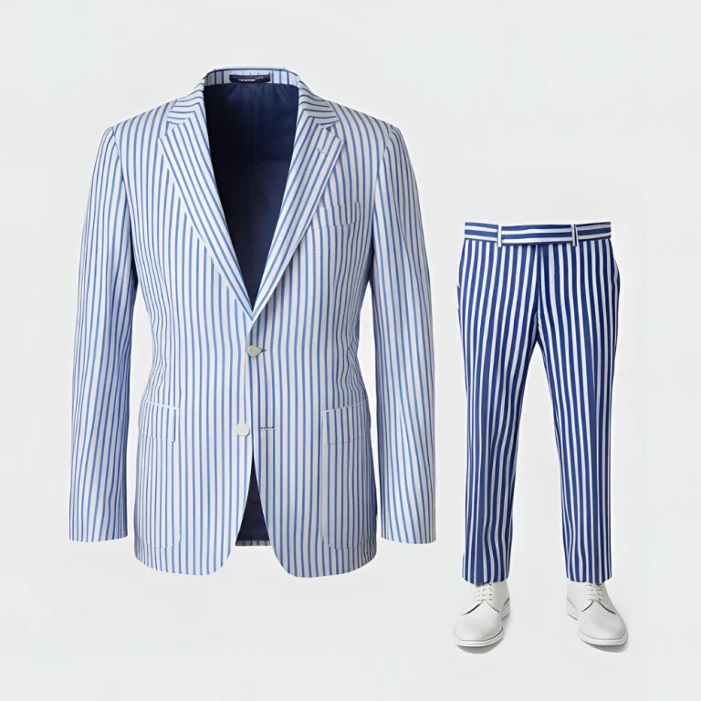 Blue and White Striped Seersucker Suit