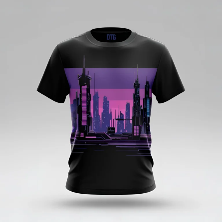 Neon City DTG Printed Black T-Shirt