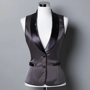 Tuxedo Style Waitress Vest in Charcoal Gray