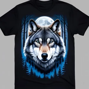 Wolf Night DTG Printed Black T-Shirt