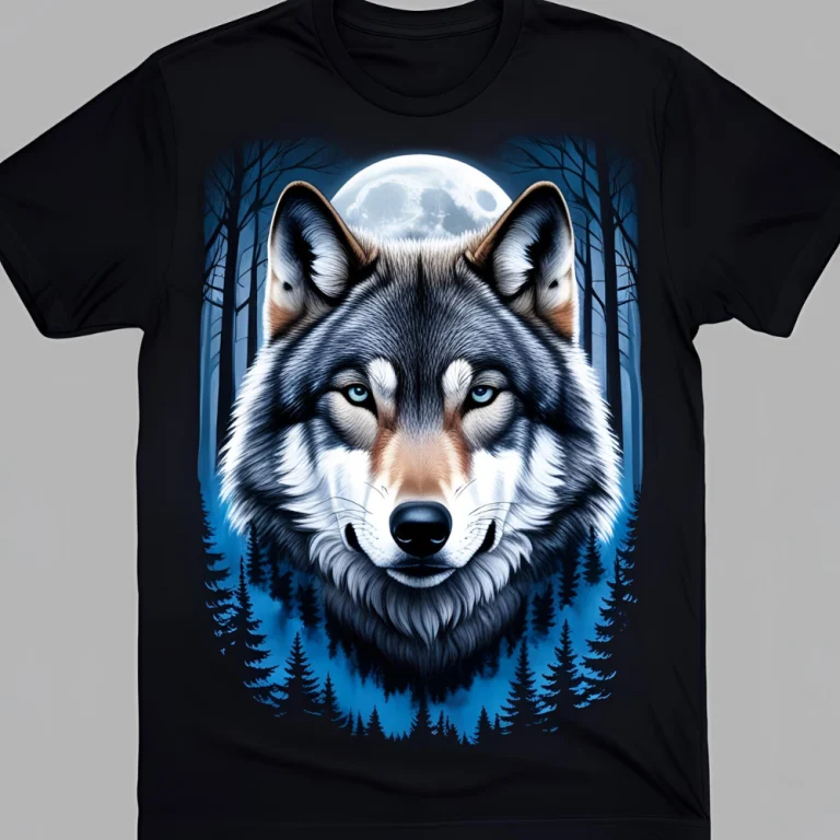 Wolf Night DTG Printed Black T-Shirt