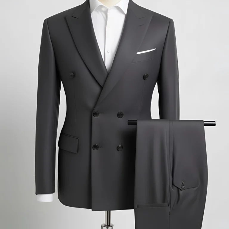 Double-Breasted Charcoal Grey Peak Lapel Suit