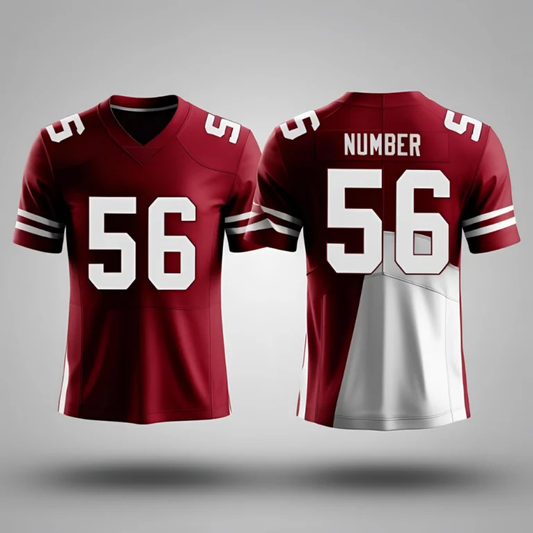 Front view of American football uniform with team logo and number