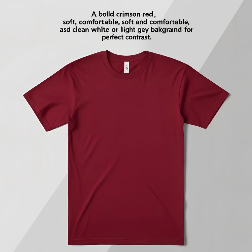 A bold crimson red cotton t-shirt laid flat, highlighting its soft and comfortable texture.