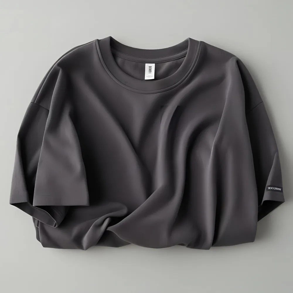 Flat lay of a charcoal grey ComfortFit t-shirt, a casual essential for custom branding.
