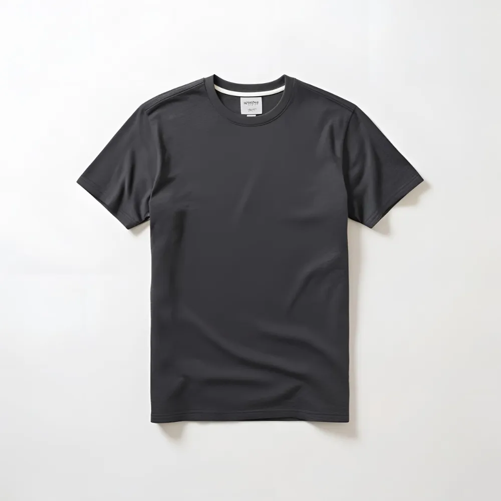 A simple charcoal grey cotton t-shirt displayed on a white background, customizable for branding.