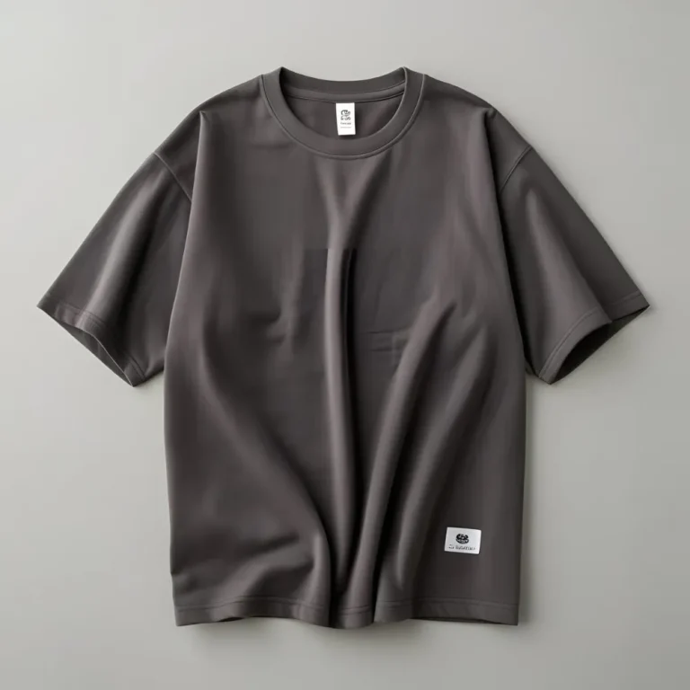 Charcoal grey t-shirt hanging on a hanger, representing a casual essential for custom branding.