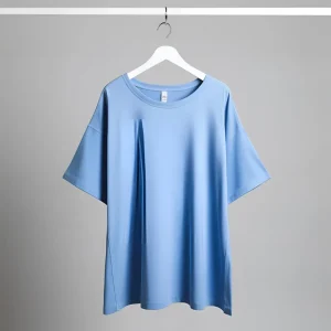 Plain sky blue ComfortFit t-shirt, emphasizing its relaxed fit and quality from a t-shirt factory.