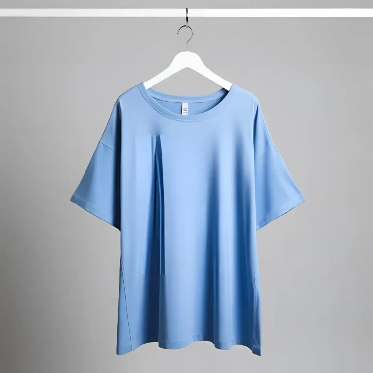 Plain sky blue ComfortFit t-shirt, emphasizing its relaxed fit and quality from a t-shirt factory.