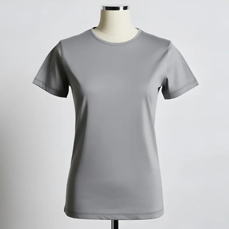 Light cool grey t-shirt on a mannequin, highlighting its suitability for personal branding.