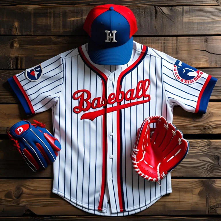 Custom baseball jersey floating in mid-air with a sleek gradient background, showcasing high-quality stitching and vibrant team colors