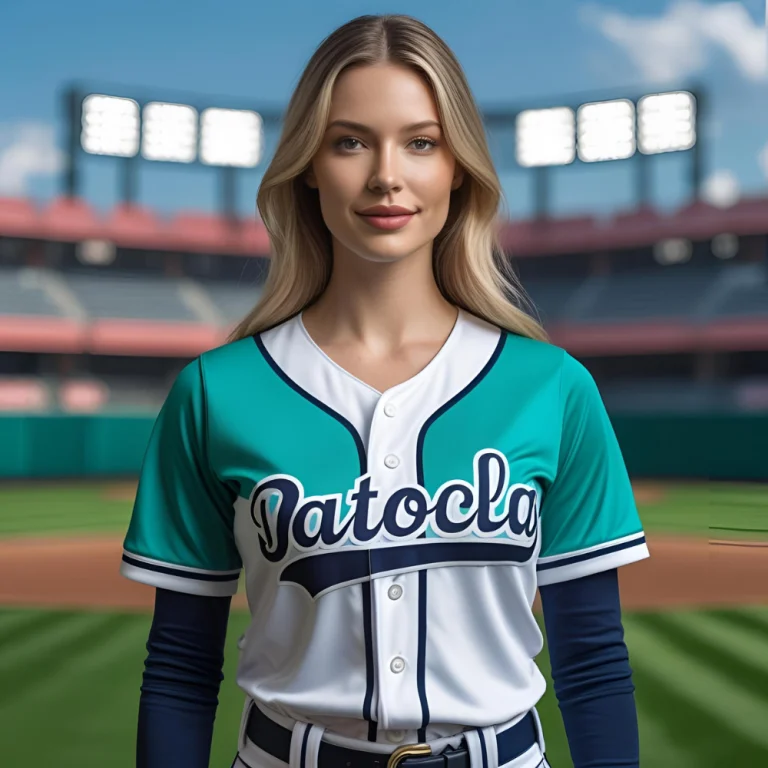 3D rendered custom baseball jersey floating over a sleek gradient background showcasing realistic fabric and stitching details