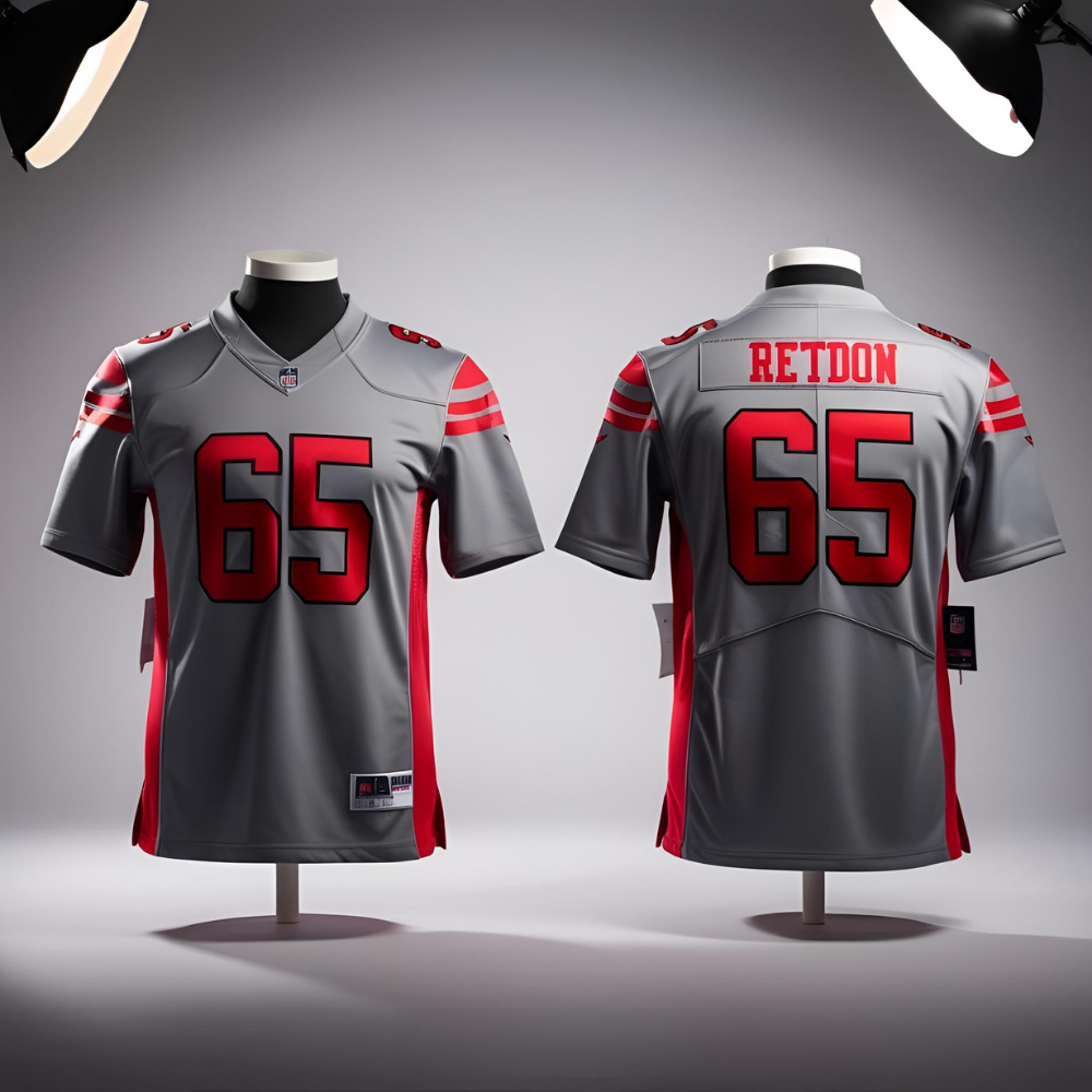 User-designed football jersey showing custom team colors, player name, and number.