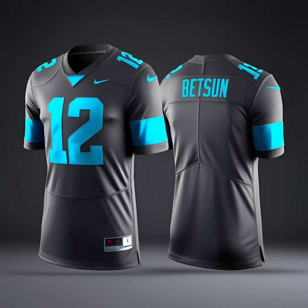 Custom football jersey front view with team logo and player number