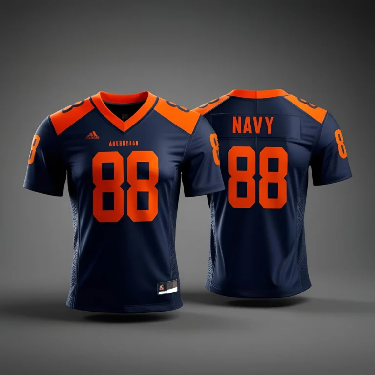 Custom American football jerseys with silk-printed logos and player numbers, ideal for professional and amateur teams