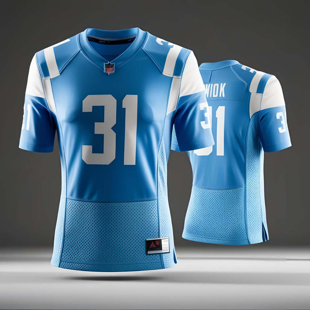 Set of personalized football jerseys for an American football team