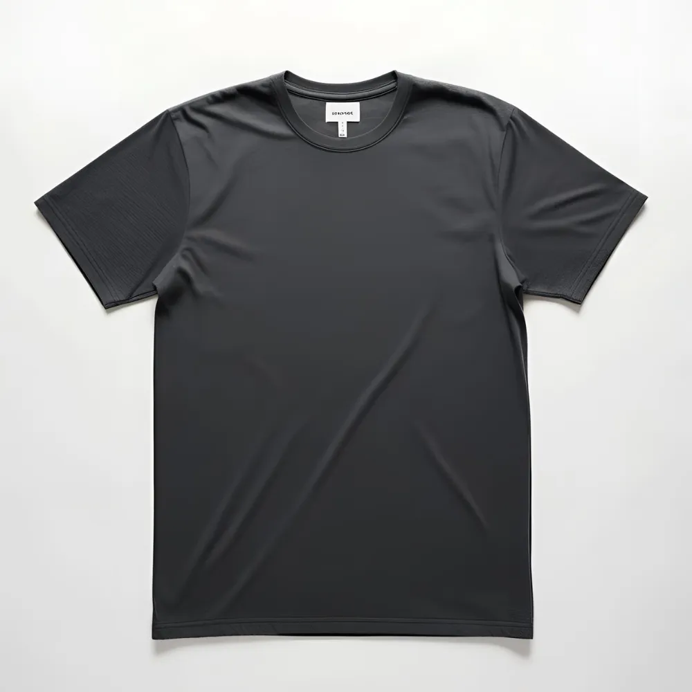 Dark charcoal grey cotton t-shirt shown flat, highlighting its potential for brand customization.