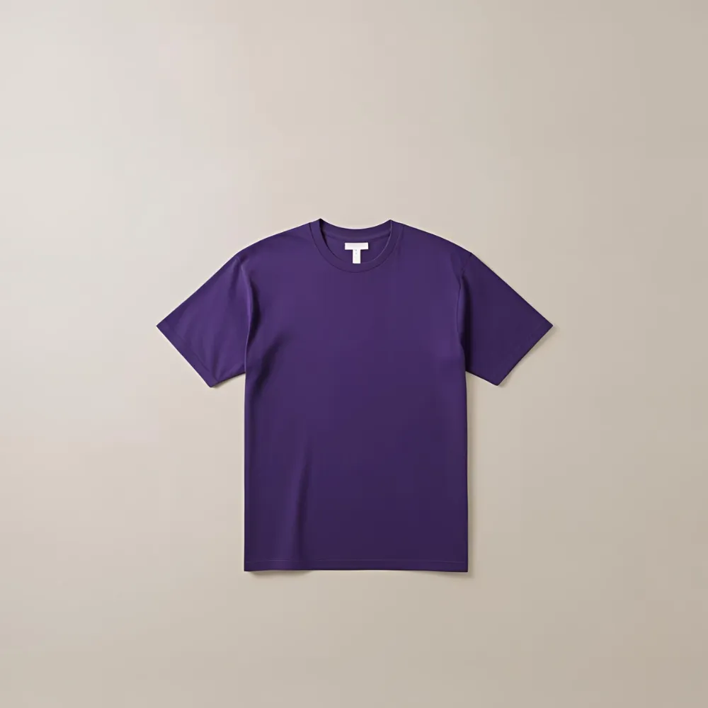 A single royal purple cotton t-shirt displayed on a light background.
