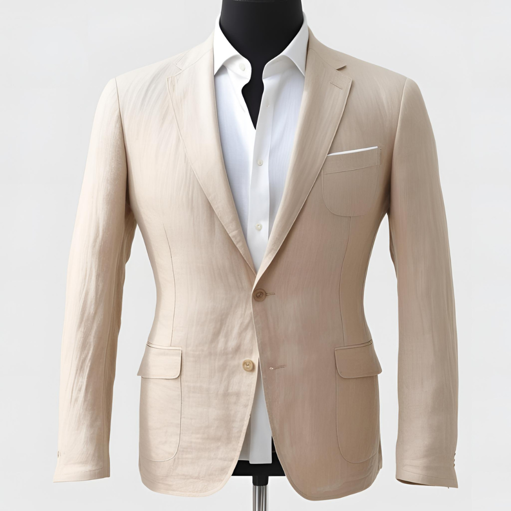 Stylish linen suits in light colors—ideal for summer weddings, outdoor events, and warm-weather formal wear.