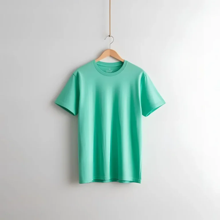 Cool mint green cotton t-shirt with a simple text graphic on the front.