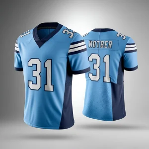 Front view of a personalized football jersey with custom player name and number