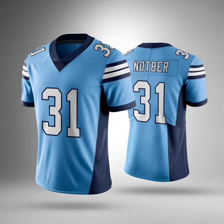 Front view of a personalized football jersey with custom player name and number