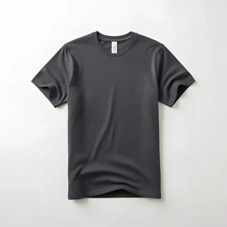 Charcoal grey cotton t-shirt laid flat, ready for brand customization.