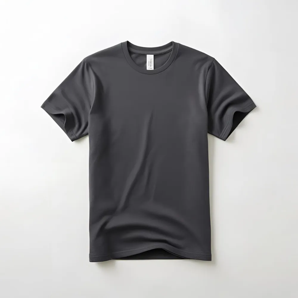 Charcoal grey cotton t-shirt laid flat, ready for brand customization.