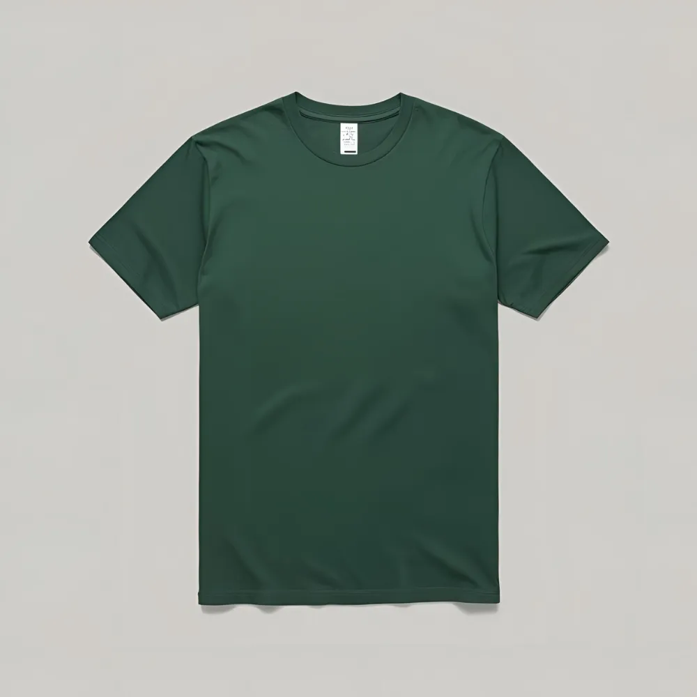 A plain forest green cotton t-shirt shown on a light grey background.