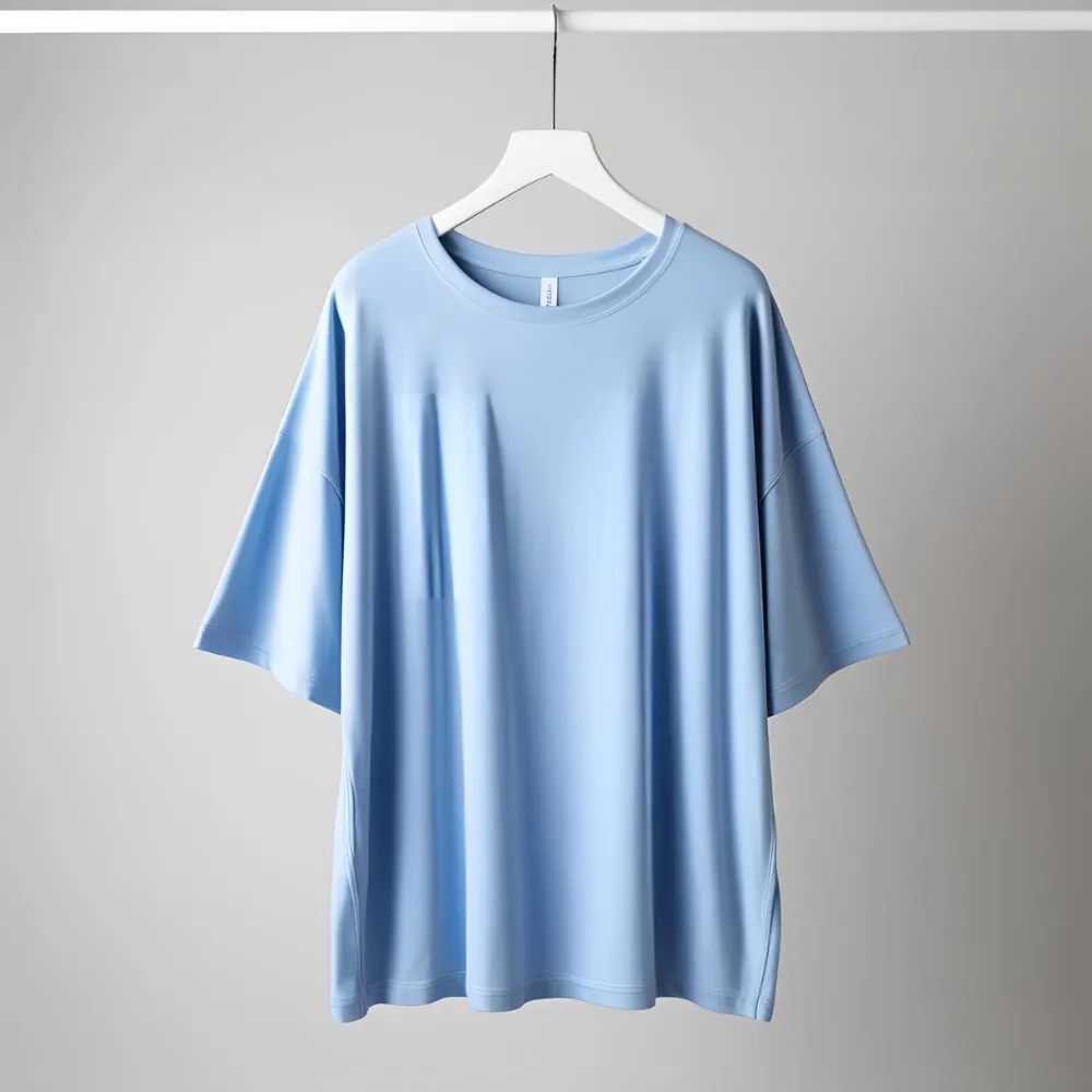 ComfortFit sky blue t-shirt, representing a product of our t-shirt factory specializing in relaxed fits.