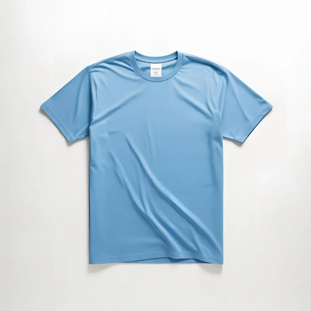 Light sky blue cotton t-shirt shown flat, highlighting its potential for brand customization.