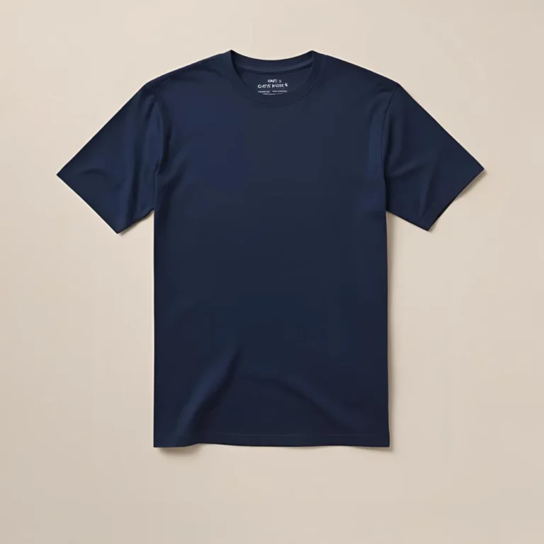 Flat lay of a premium navy blue cotton t-shirt, ready for custom printing.