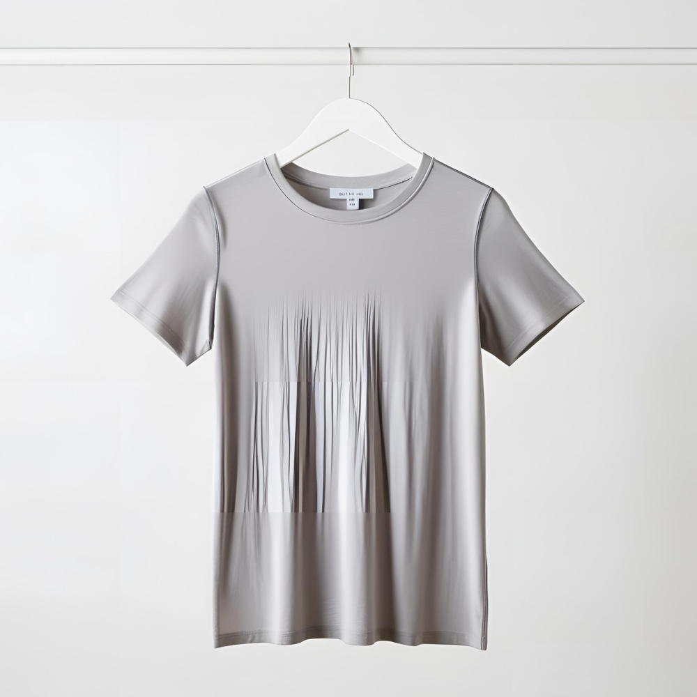 Pure Basics light grey t-shirt laid flat, highlighting its versatility.