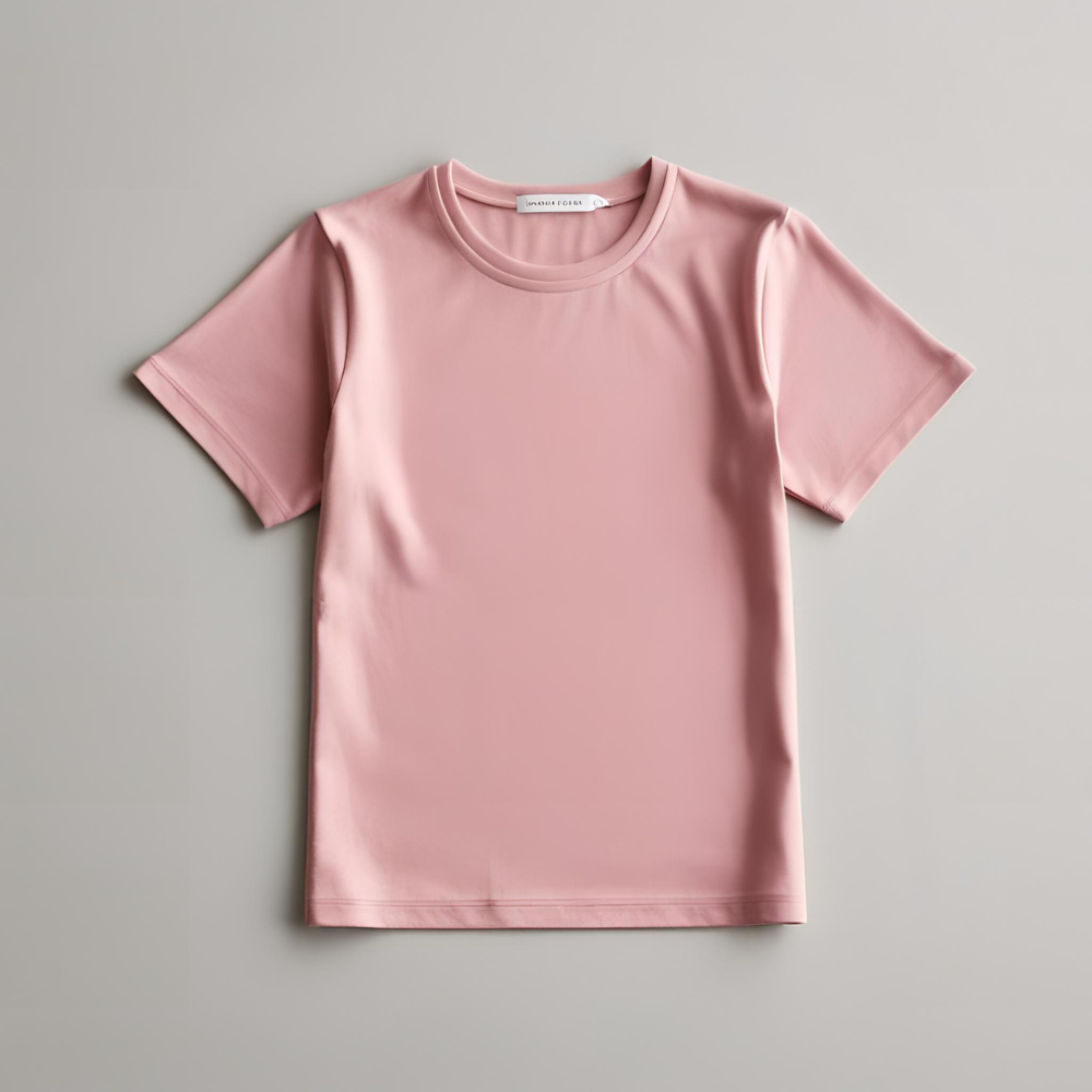Soft pink Pure Basics t-shirt laid flat, showcasing its elegance.