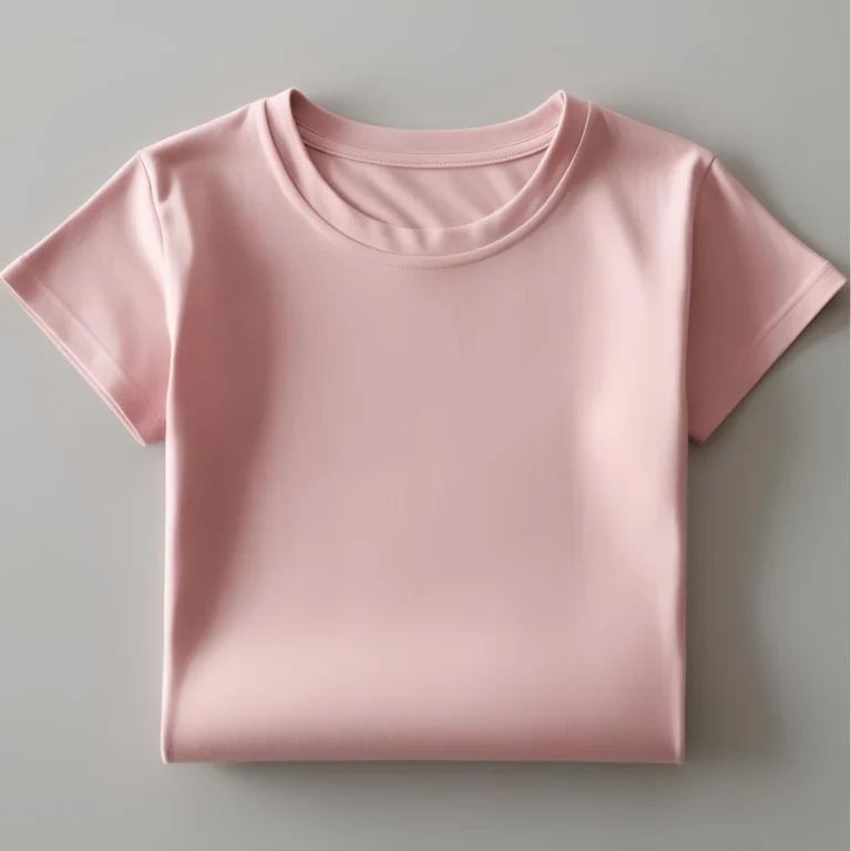 Pure Basics soft pink t-shirt laid flat, emphasizing its simple elegance.